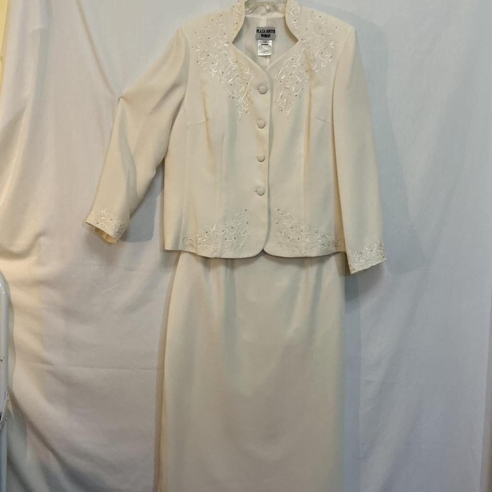 Vintage Plaza South Woman Cream Floral Beaded Wedding Church High-end 16W